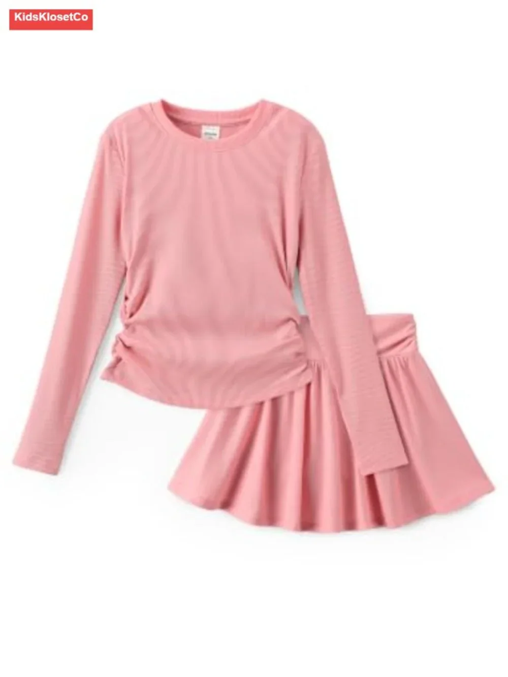 Girls 2 Piece Skirt Set Y2K Athletic School Outfit Long Sleeve
